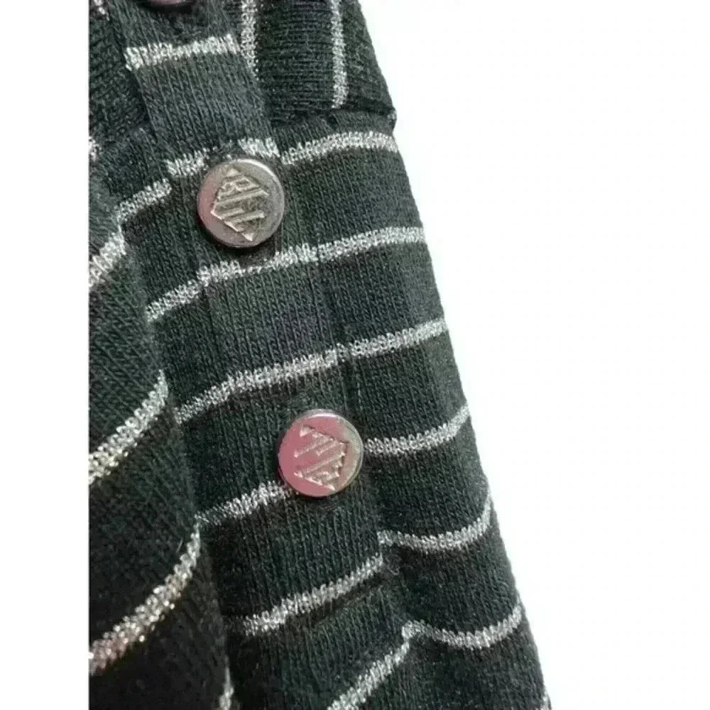 Lauren Ralph Lauren Blouse Black Silver Striped Metallic Button Knit Top Size XL - Picture 4 of 7